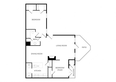 Floor plan for 1 bed, 1 bath, 876 sqft
